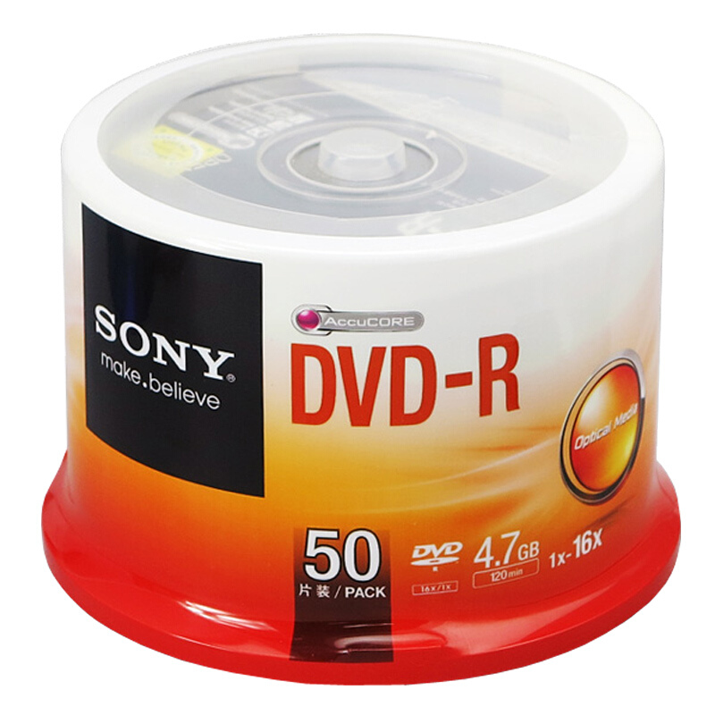 索尼 SONY DVD+R 16X 4.7G 空白DVD刻录光盘光碟 50片 盒 计价单位:盒