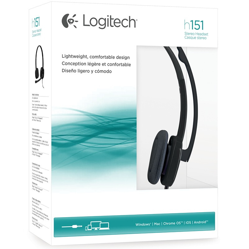 罗技 LOGITECH H151 立体声耳机麦克风 有线 黑色 计价单位:副