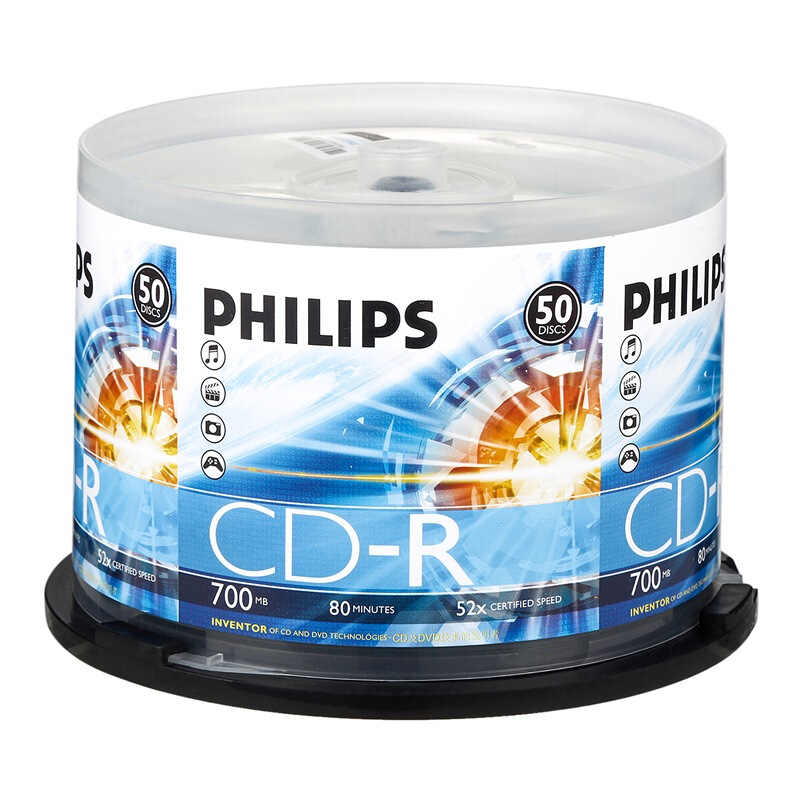 飞利浦 Philips CD-R 52* 空白CD刻录盘 52速700M 直径12cm 50片 盒 计价单位:盒