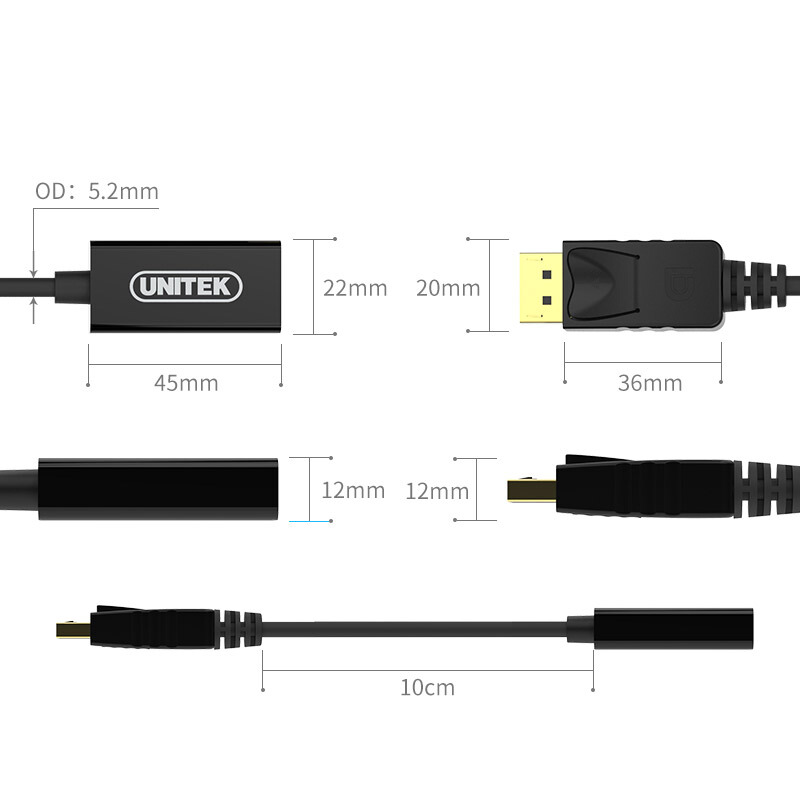 优越者 Unitek Y-6342BK DP转HDMI转换线 Displayport转HDMI公对母转接线黑色 电脑接电视高清视频线转换器 计价单位:根