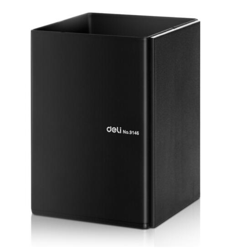 得力 deli 9146 金属方形笔筒 黑色  81*77*105mm 计价单位:个