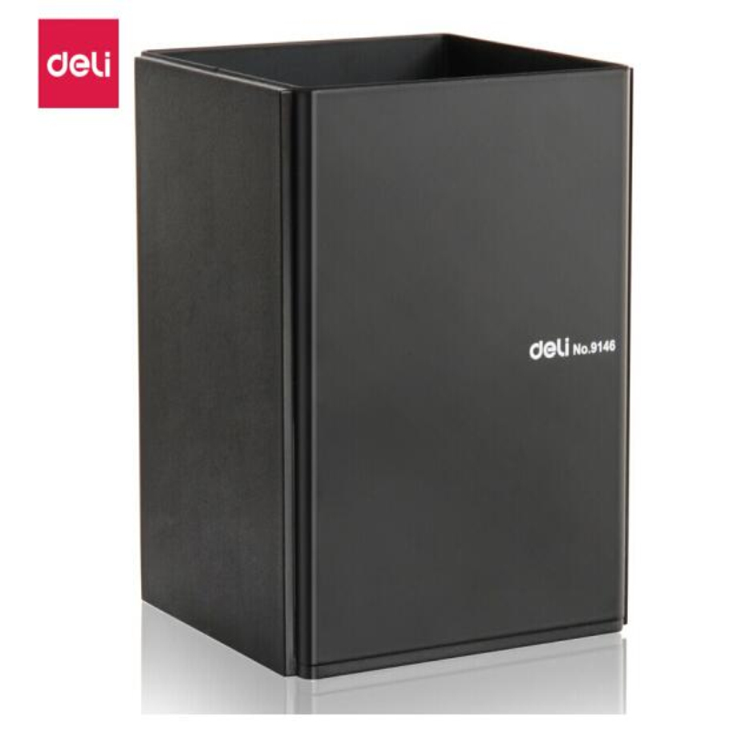 得力 deli 9146 金属方形笔筒 黑色  81*77*105mm 计价单位:个