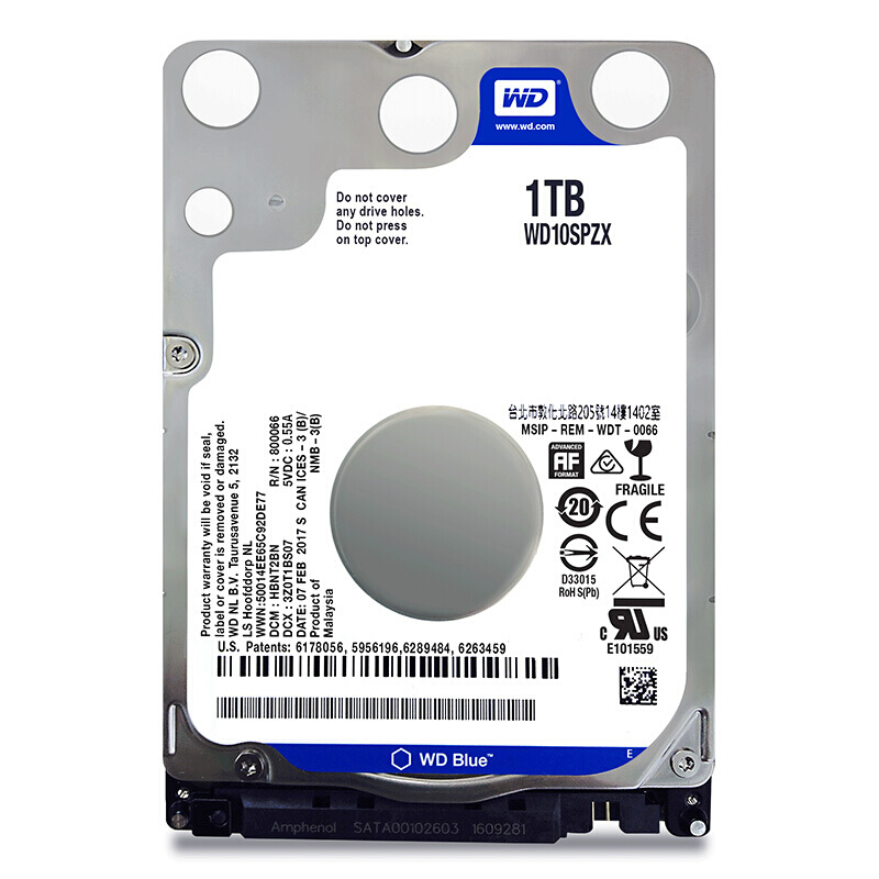 西部数据 WD WD10SPZX 笔记本硬盘 蓝盘 1TB 5400转128M SATA6Gb/s 计价单位: 个