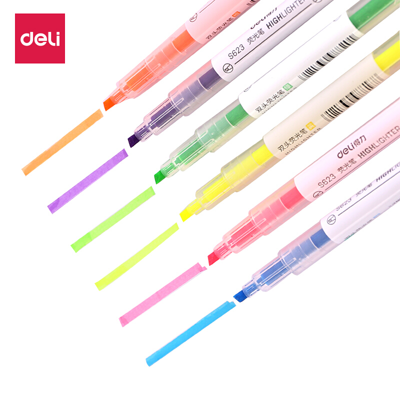 得力 deli S627 双头荧光笔 6色 6支/盒 计价单位:盒