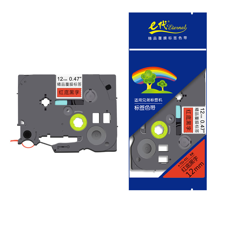 e代  TZe-431 标签纸色带 12mm 红底黑字 适用兄弟标签机色带 计价单位:个