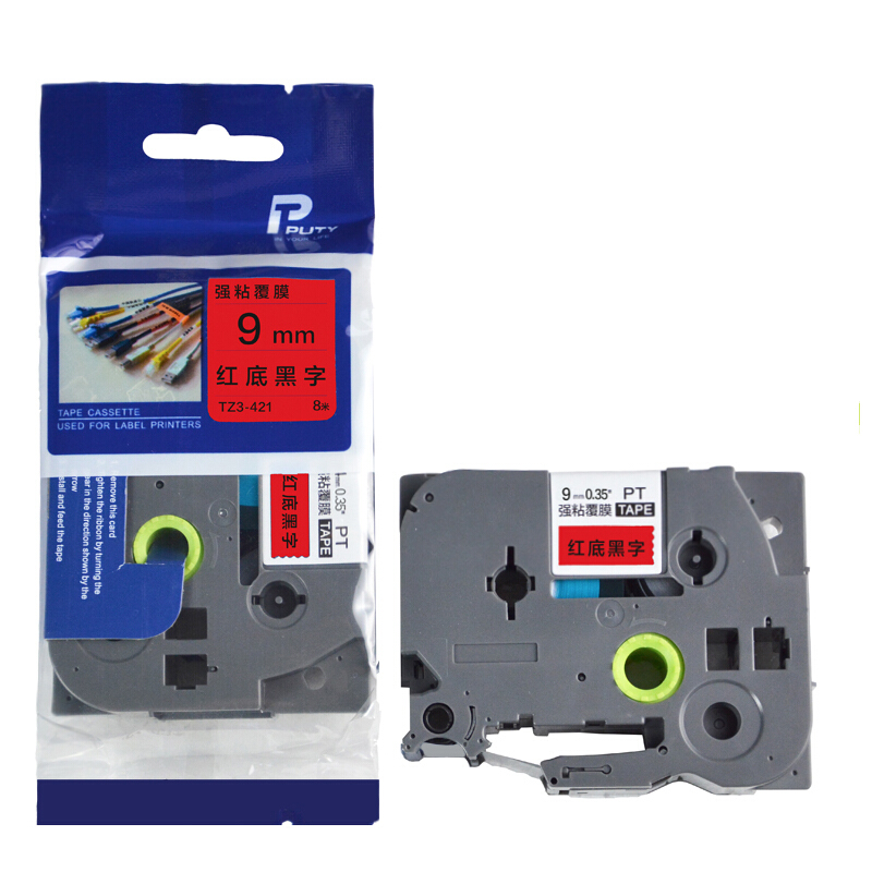 普贴 Putie TZ3-421 标签打印机色带 红底黑字 9mm 适用兄弟标签机 计价单位:个