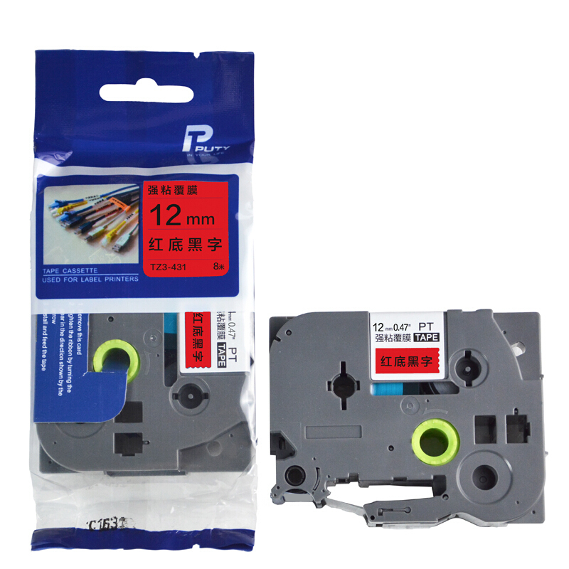 普贴 PUTY TZ3-431 标签色带 红底黑字 12mm 适用兄弟标签机 计价单位:个