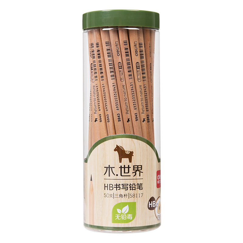 得力 deli 58117 铅笔 HB 原木色 50支/筒 三角杆 计价单位:筒