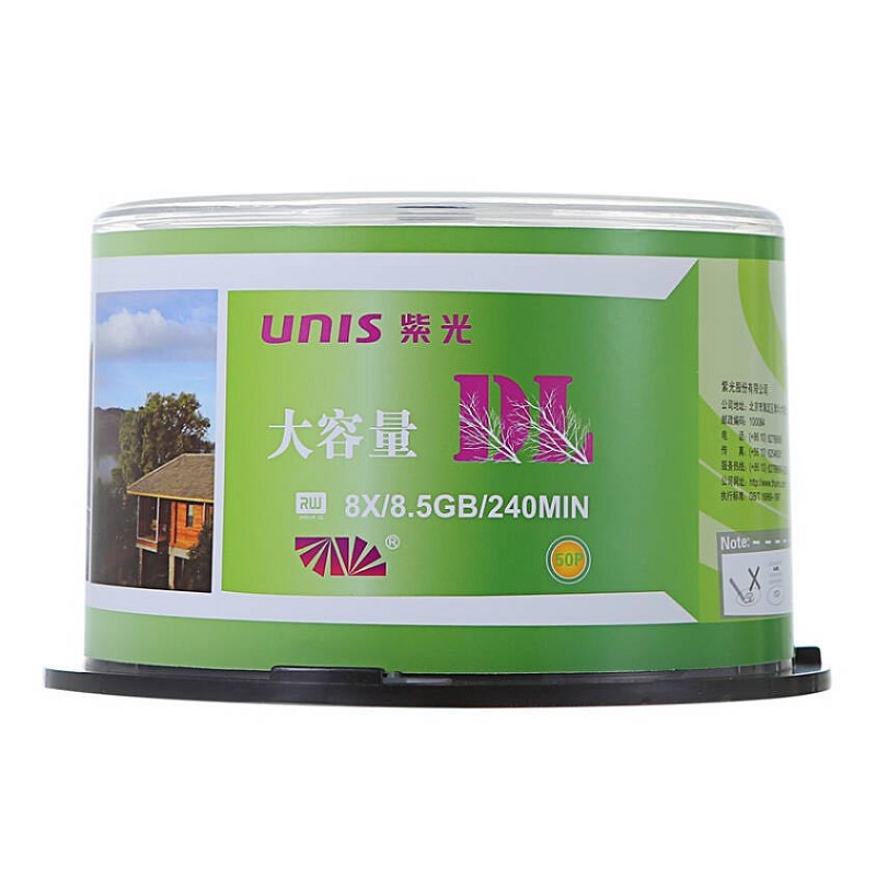 紫光 UNIS DVD+R DL 刻录盘 8.5G 光盘 8速 单面双层 50片桶装 计价单位:桶