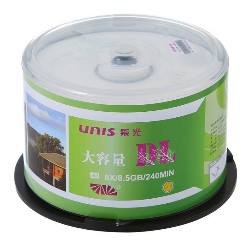 紫光 UNIS DVD+R DL 刻录盘 8.5G 光盘 8速 单面双层 50片桶装 计价单位:桶