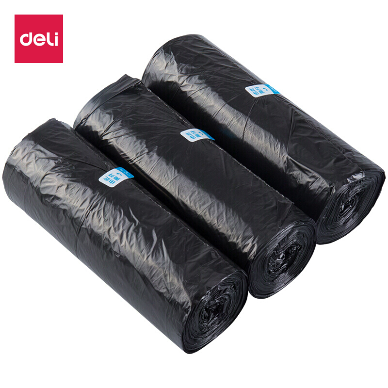得力 deli 9587 平底垃圾袋 45*50cm 中号 黑色 30只/卷 3卷/包 计价单位:包