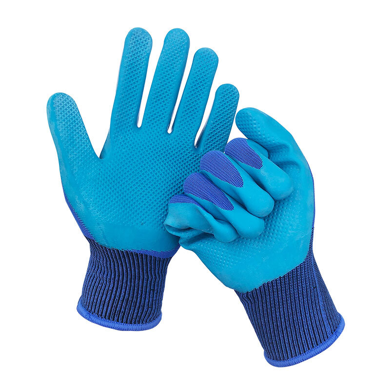 谋福  104 劳保手套 加强耐磨防滑 透气乳胶压纹半浸橡胶 乳胶压纹蓝12双装 计价单位:打