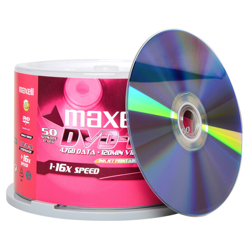 麦克赛尔 maxell DVD-R 刻录光盘 可打印 16速4.7G台产 桶装50片 计价单位:桶