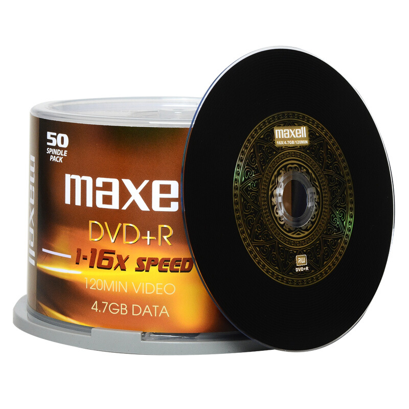 麦克赛尔 MAXELL DVD+R 刻录光盘 16速4.7G台产 黄纹黑尊 桶装50片 计价单位:桶