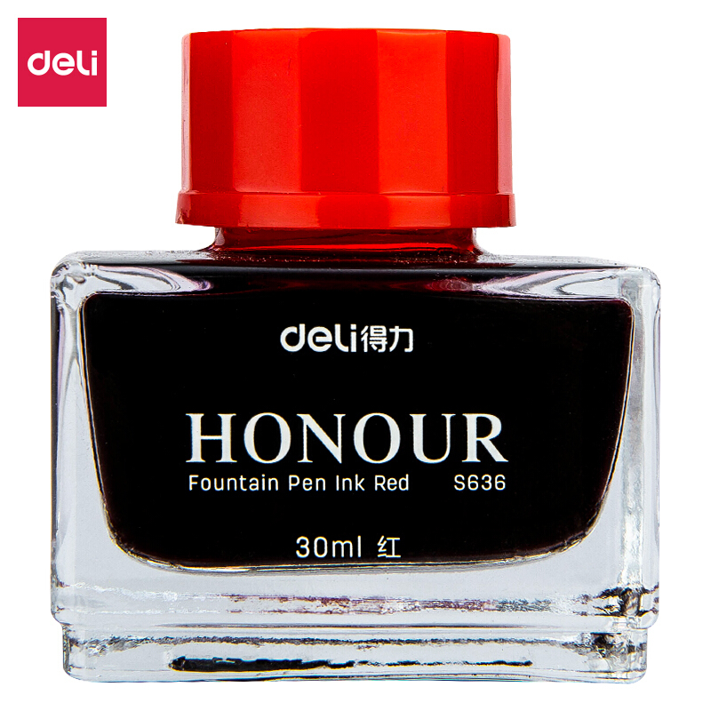得力 deli DL-S636 非碳素钢笔墨水 30ml 红色 计价单位:瓶
