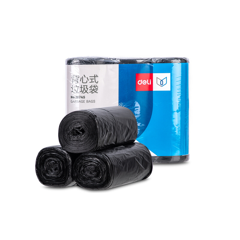 得力 deli 18745 背心式手提垃圾袋 50*60mm 30只/卷 3卷/包 计价单位:包