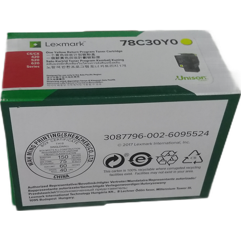利盟 Lexmark 78C30Y0 粉盒 黄色 适用于CX421 521 621 622  计价单位:支