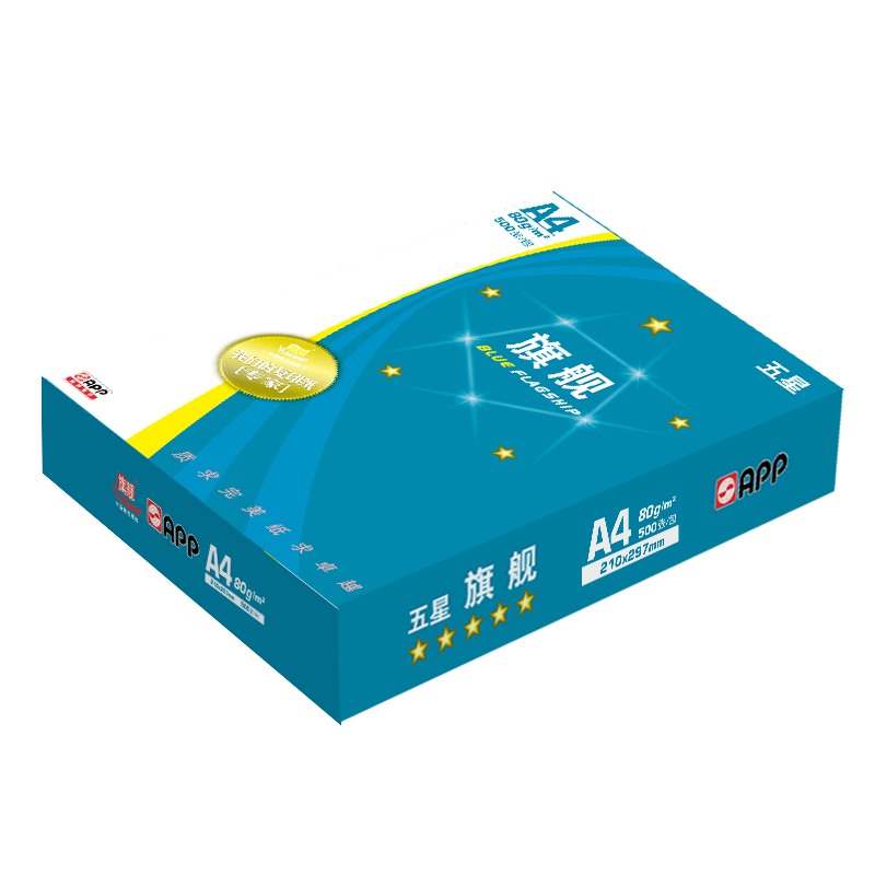 蓝旗舰  A4 80g 复印纸  五星 500张/包 5包/箱 计价单位:箱