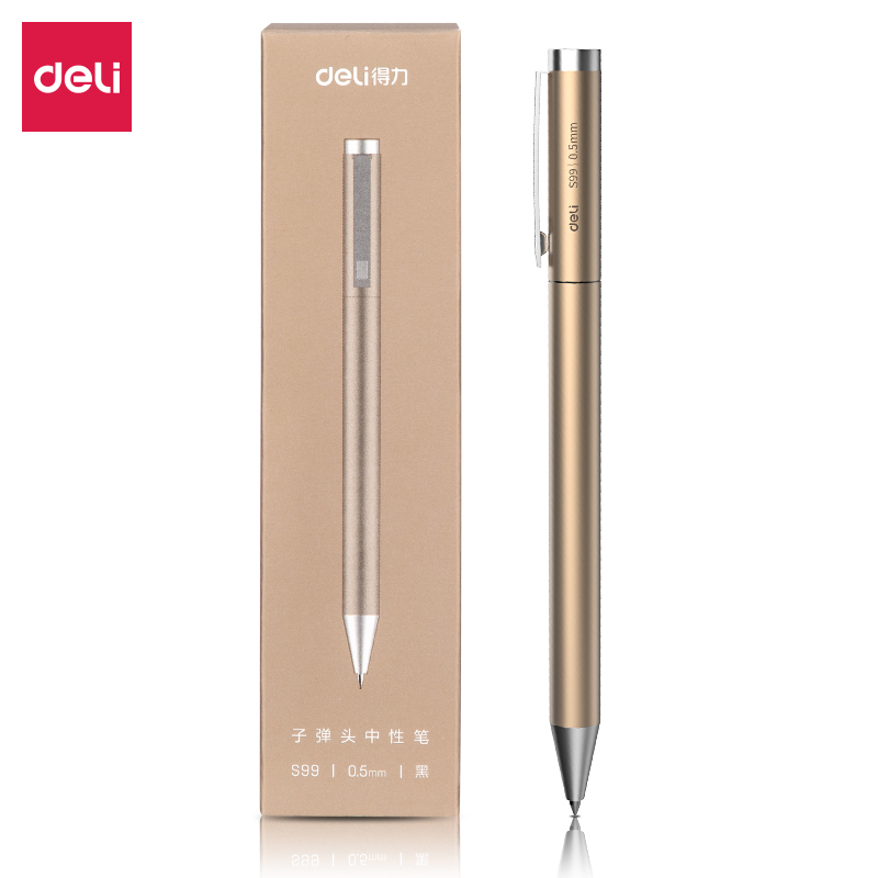得力 deli S99 中性笔 0.5mm 子弹头 黑色 笔杆香槟色 计价单位:支
