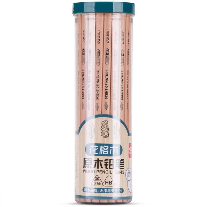 得力 deli S943 三角杆铅笔 原木 HB 30支/筒 计价单位:筒