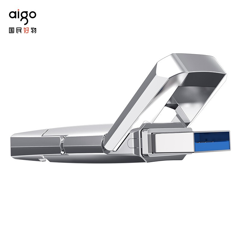 爱国者 aigo U393 高速固态U盘 128GB USB3.2 Type-C双U口 银色 计价单位:个