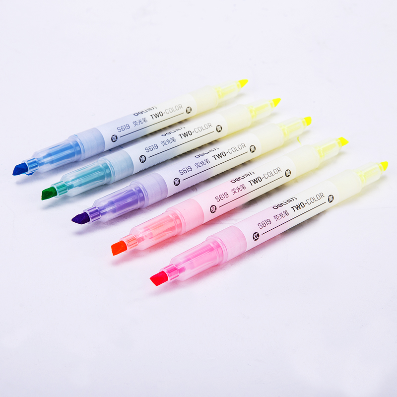 得力 deli S619 斜头炫彩荧光笔 6色 5支/盒 计价单位:盒