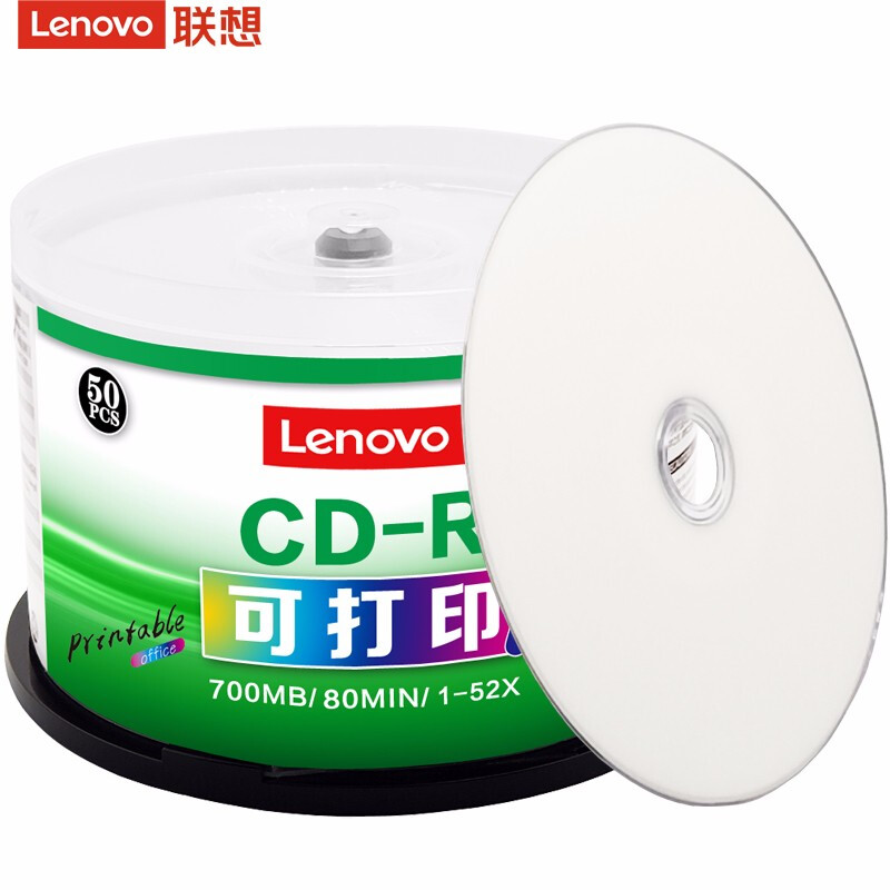 联想 Lenovo CD-R 刻录光盘 52速700MB 办公系列 桶装50片 可打印 计价单位:桶