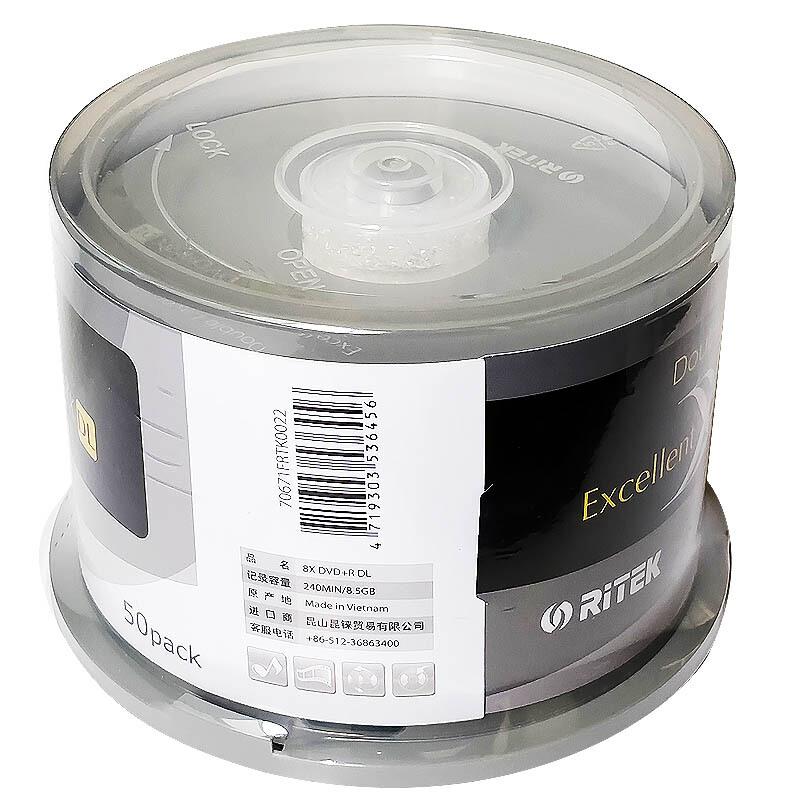 铼德 RITEK DVD+R 刻录盘 DL D9 8速8.5G 不可打印 50片桶装 计价单位:桶