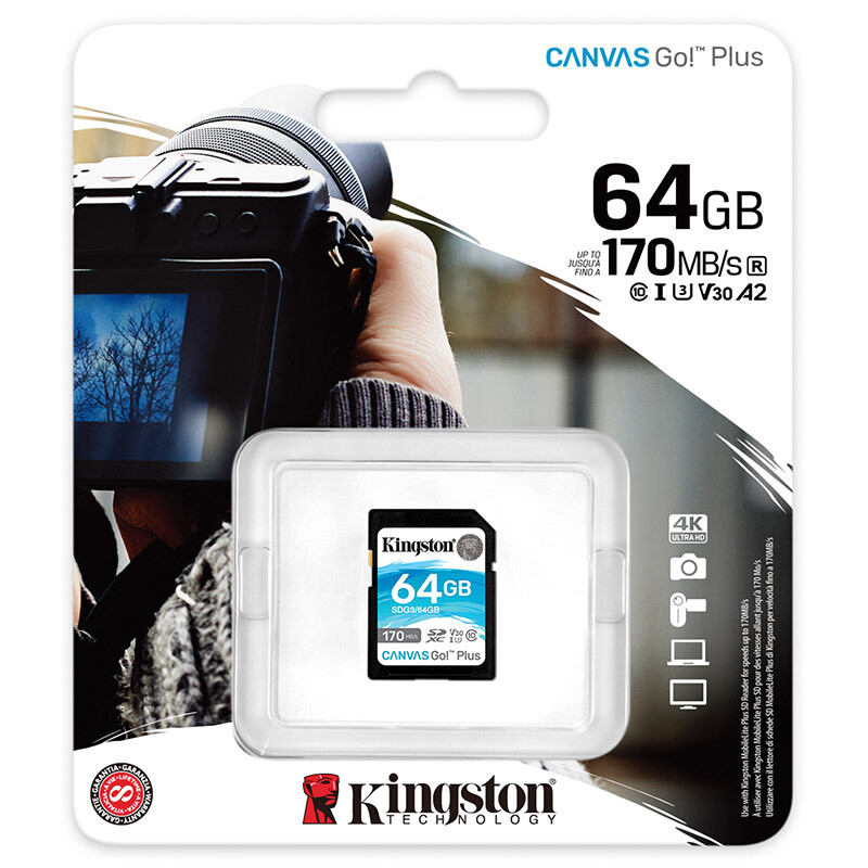 金士顿 KINGSTON SDG3/64GB SD存储卡 64GB U3 V30 4K超高清拍摄 读速170MB/s 计价单位:张