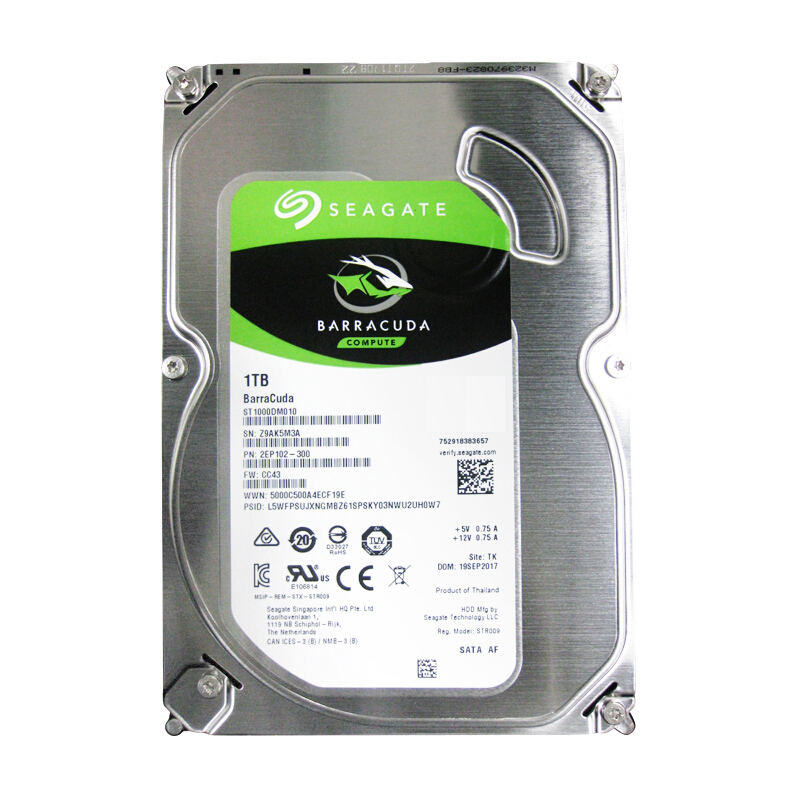 希捷 SEAGATE ST1000DM010 台式机机械硬盘  1TB 64MB 7200RPM SATA接口 酷鱼BarraCuda系列 计价单位:个