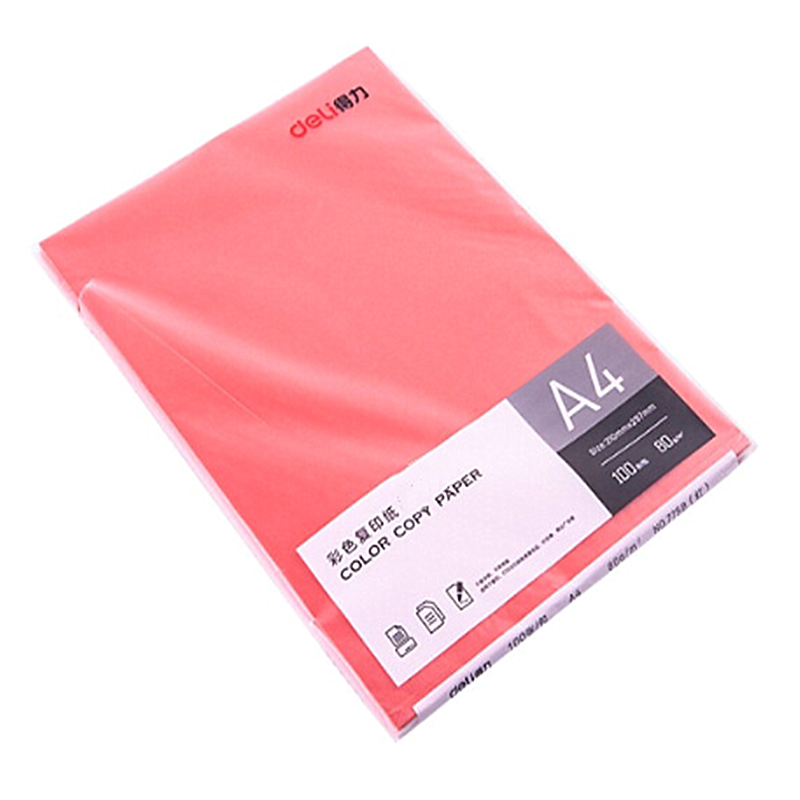 得力 deli 7391 彩色复印纸 A4 70g 红色 100张/包 计价单位:包