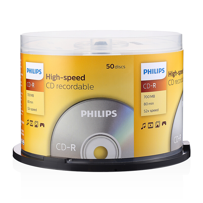 飞利浦 PHILIPS CD-R 空白光盘 刻录盘 52速700M 桶装50片 计价单位:桶