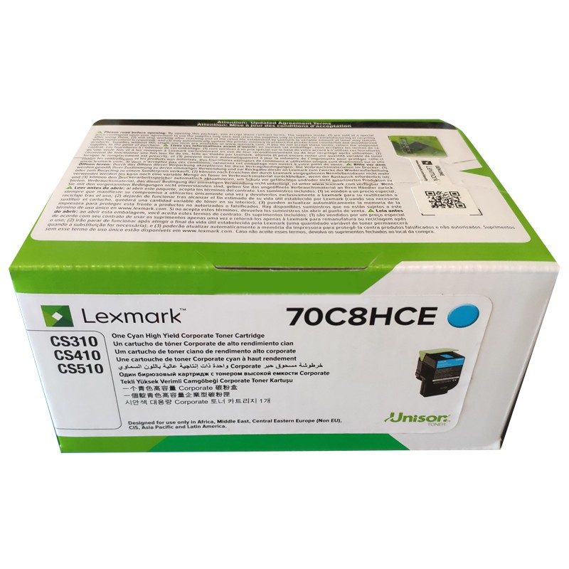 利盟 Lexmark 70C8HCE 激光打印机/传真机墨粉 原装粉盒 青色 高容3000页 适用CS310DN CS410DN CS510 计价单位:支 利盟 Lexmark 70C8HCE 激光打印机/传真机墨粉 原装粉盒 青色 高容3000页 适用CS310DN CS410DN CS510 计价单位:支