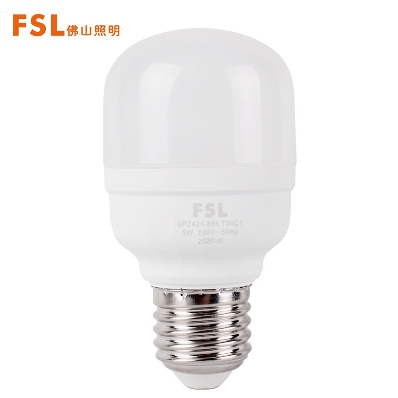 佛山照明 FSL E27 大螺口LED节能灯泡 柱形 E27 5W  白光6500K  计价单位:个