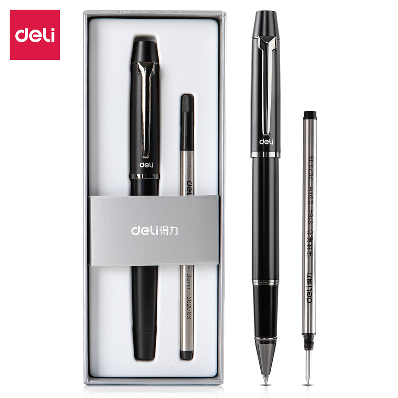 得力 deli S153 子弹头宝珠笔套装 0.5mm 黑色 含1支笔 1支笔芯 计价单位:盒
