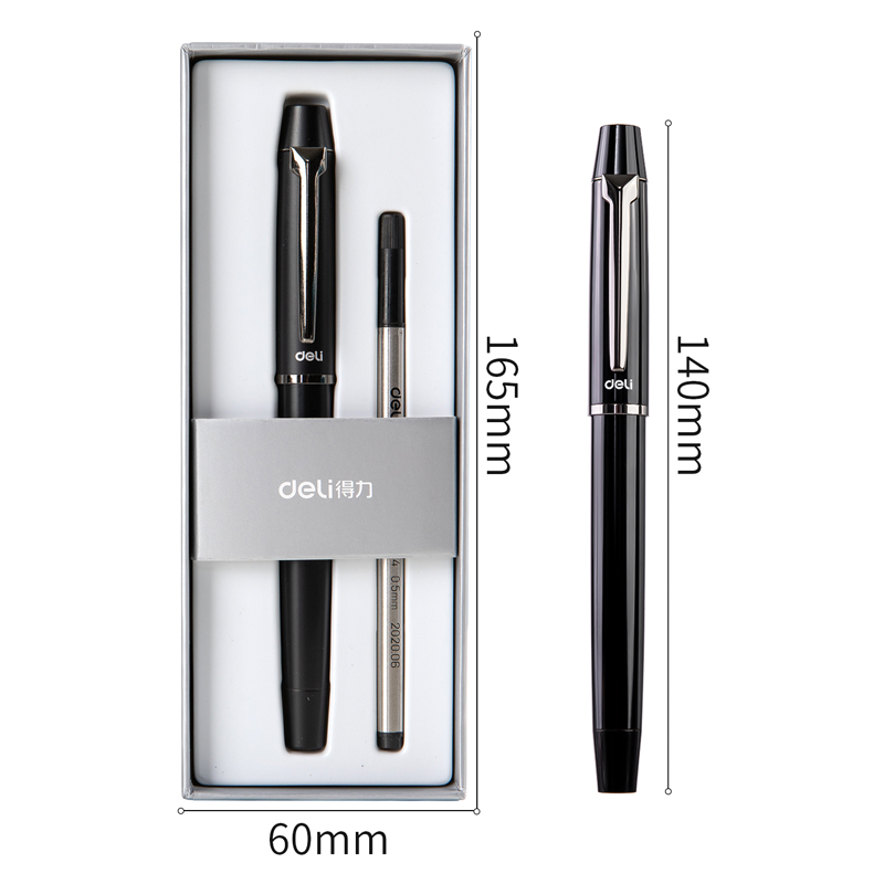 得力 deli S153 子弹头宝珠笔套装 0.5mm 黑色 含1支笔 1支笔芯 计价单位:盒