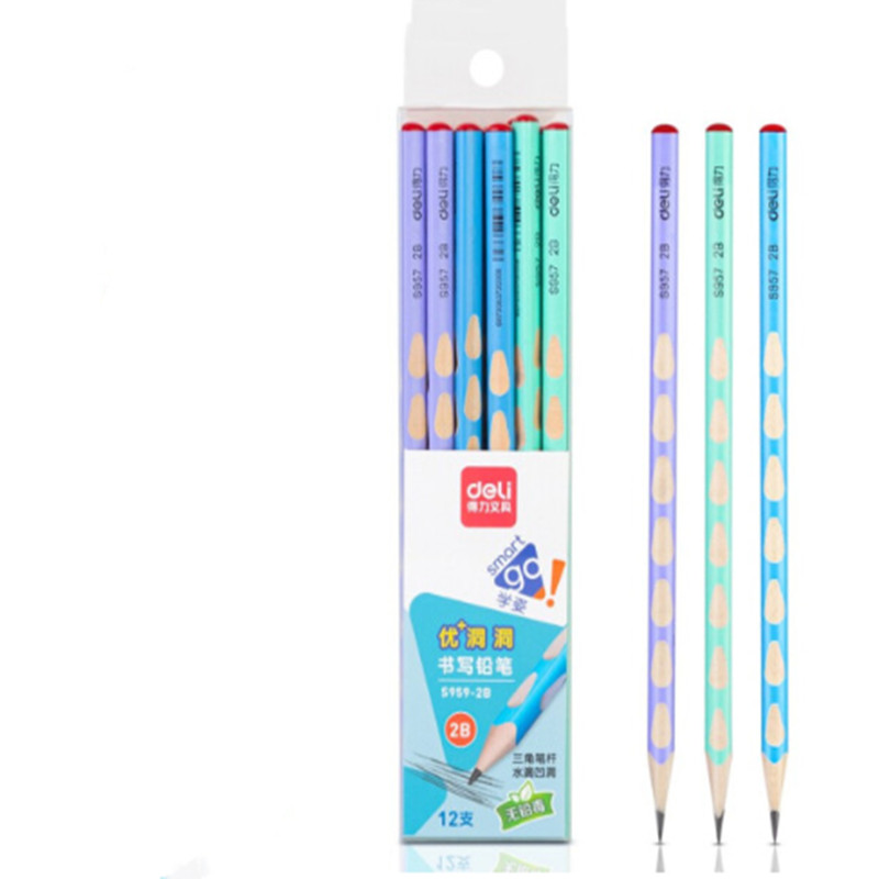 得力 deli s959 2B洞洞笔铅笔  马卡龙色 12支/盒 计价单位:盒
