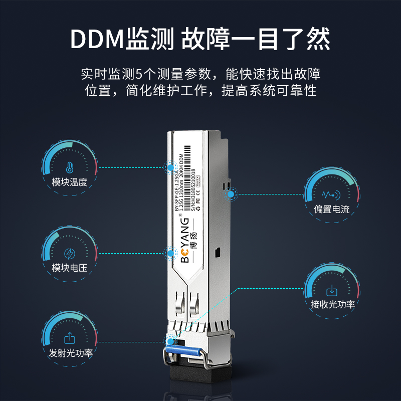 博扬  BY-1.25GA120 SFP光模块 千兆1.25G单模单纤 1310nm 20km LC A端兼容华为 计价单位:支