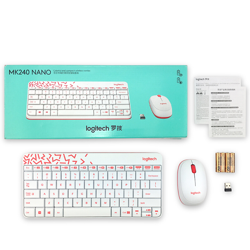 罗技 LOGITECH MK240 Nano 无线键盘鼠标套装 带无线2.4G接收器 粉白色 计价单位:套