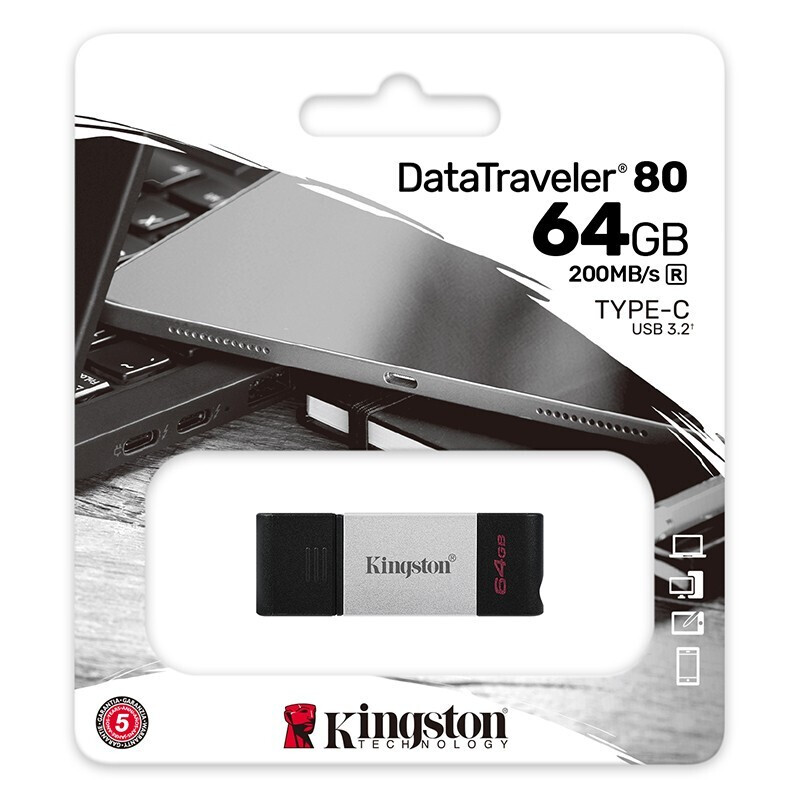 金士顿 KINGSTON DT80/64GB U盘 USB3.2 Gen1 Type-C 读速200MB s 计价单位: 个