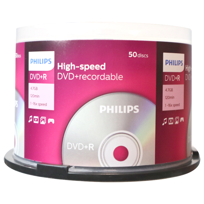 飞利浦 PHILIPS DVD+R 光盘 4.7G 16X 桶装50片 计价单位: 筒