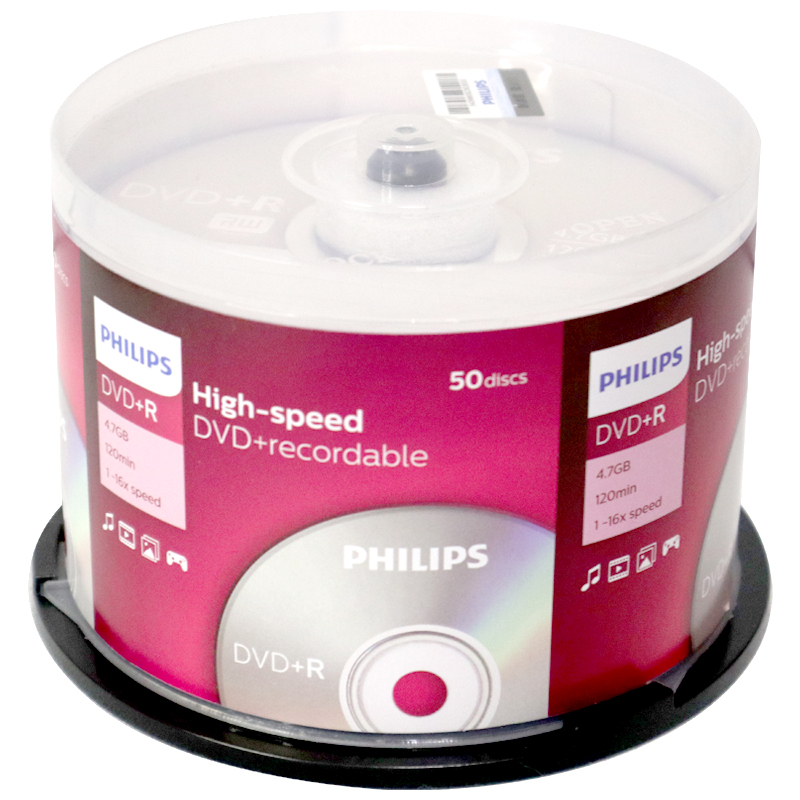 飞利浦 PHILIPS DVD+R 光盘 4.7G 16X 桶装50片 计价单位: 筒