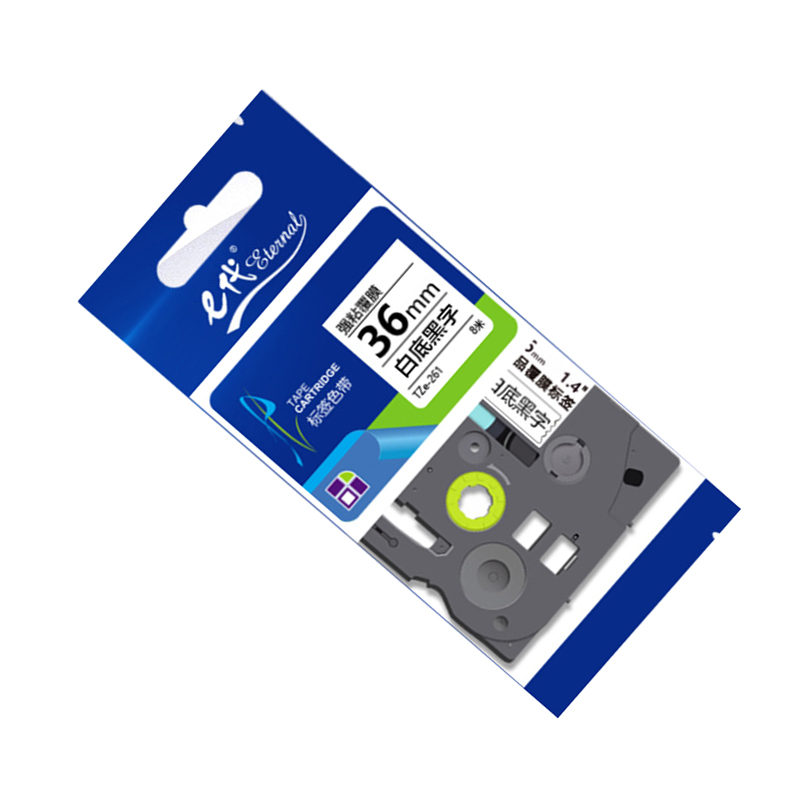 e代  TZe-261 标签色带 36mm 白底黑字 适用兄弟标签机 计价单位:个