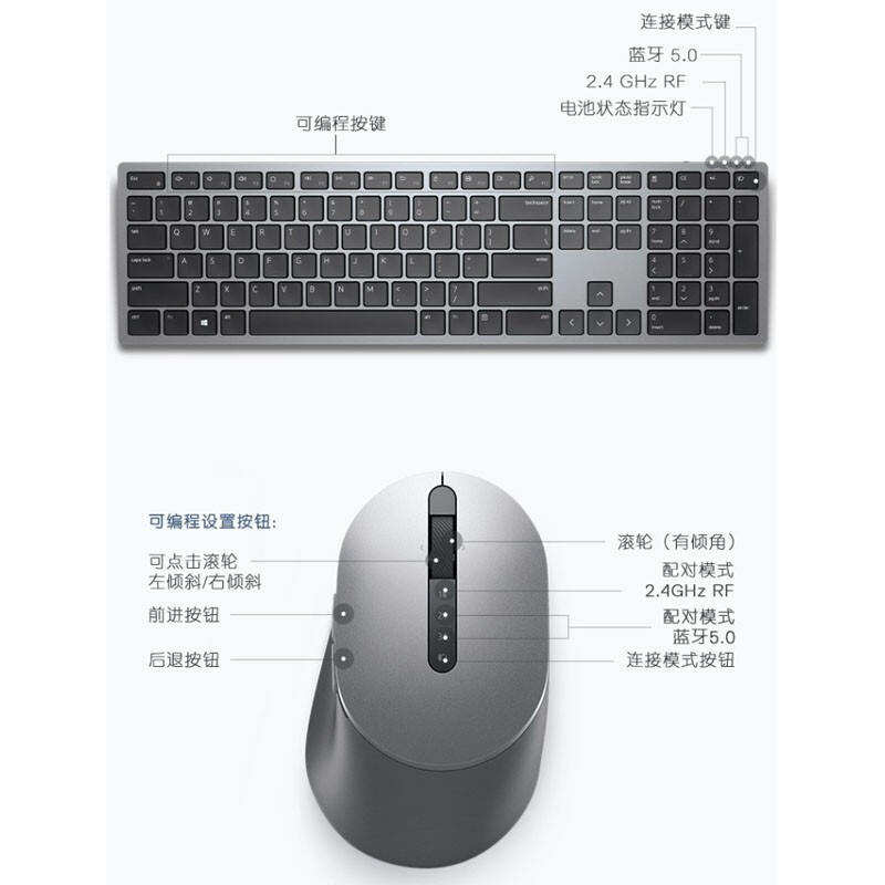 戴尔 DELL KM7321W 无线键盘鼠标套装 泰坦灰 计价单位:套
