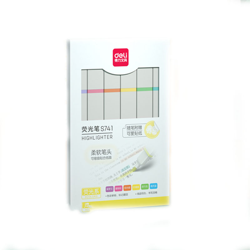 得力 deli S741 方杆荧光笔 混色 6支/盒 计价单位:盒