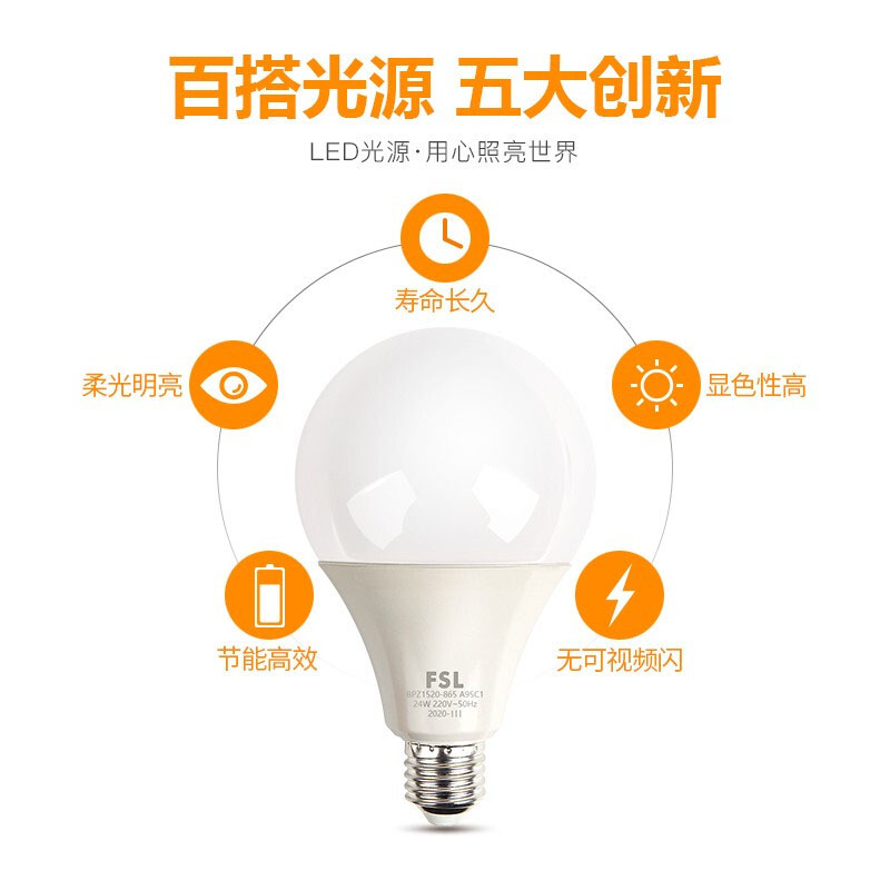 佛山照明 FSL BPZ1520-865 A95C1 LED灯泡 24W 白光 E27 6500K 计价单位:个
