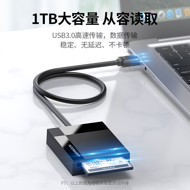 绿联 UGREEN USB3.0 0.5米 多合一高速读卡器 30333 黑色 计价单位:个