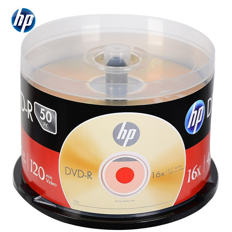 惠普 HP DVD-R 光盘/刻录盘 空白光盘 16速4.7GB 桶装50片  计价单位:桶