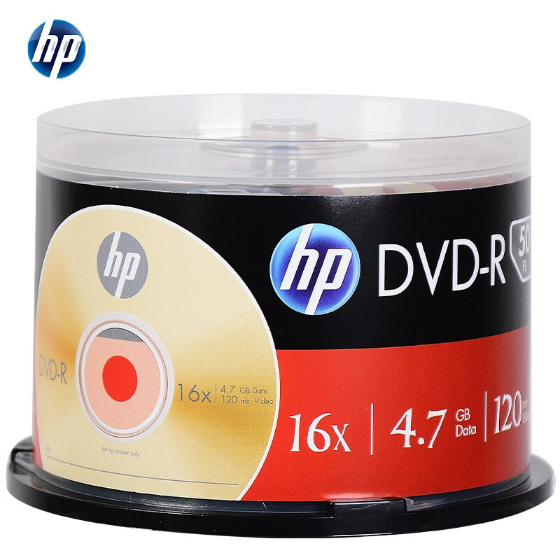 惠普 HP DVD-R 光盘/刻录盘 空白光盘 16速4.7GB 桶装50片  计价单位:桶