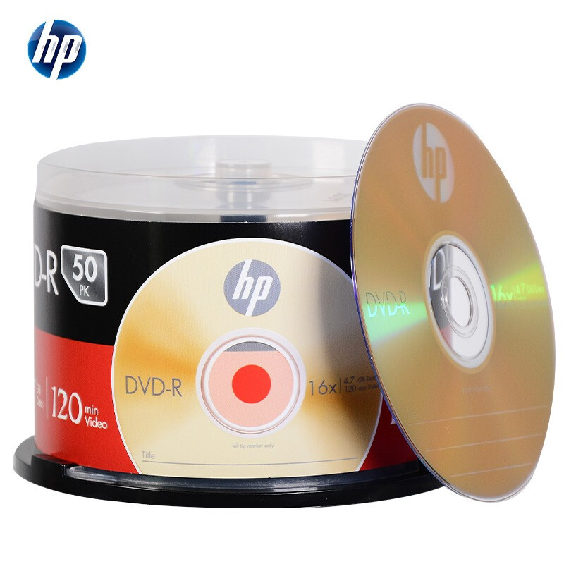惠普 HP DVD-R 光盘/刻录盘 空白光盘 16速4.7GB 桶装50片  计价单位:桶